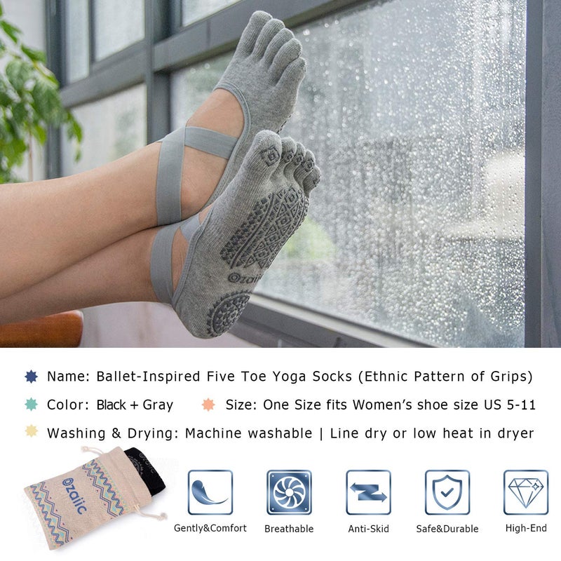 Ozaiic Yoga Socks for Women with Grips, Non-Slip Five Toe Socks for Pilates, Barre, Ballet, Fitness - Image 5
